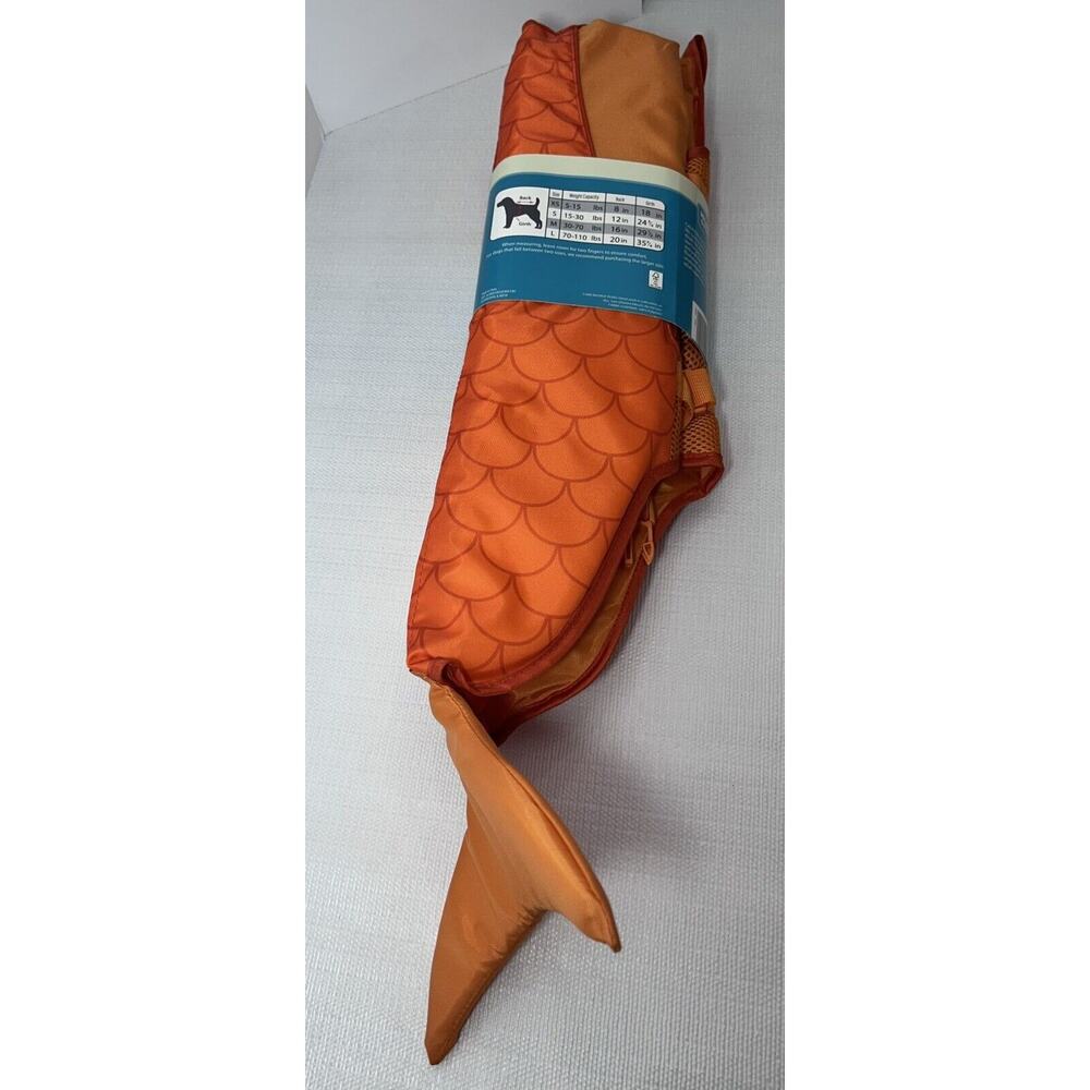 New Orange Fish Dog Life Jacket Goldfish Sz Large 70-110 Ibs Handle And Tail - Picture 2 of 12
